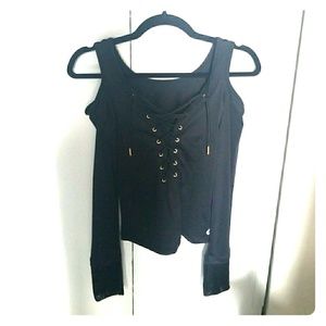 Open shoulder lace up top